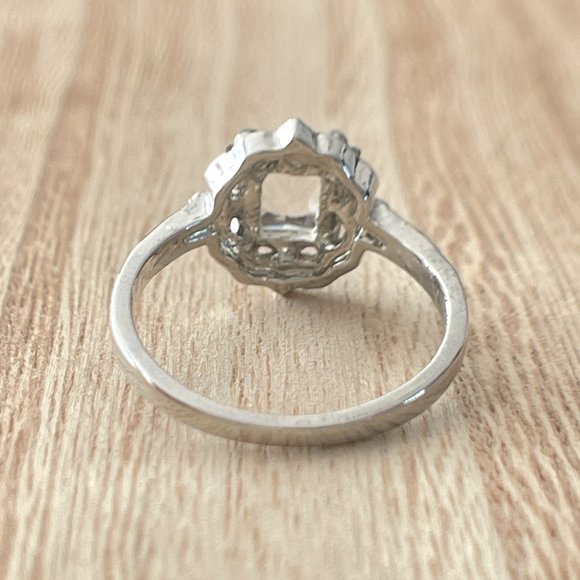 VIntage Radiant Floral White Sapphire Halo Ring - 925 Sterling Silver - Picture 3 of 5